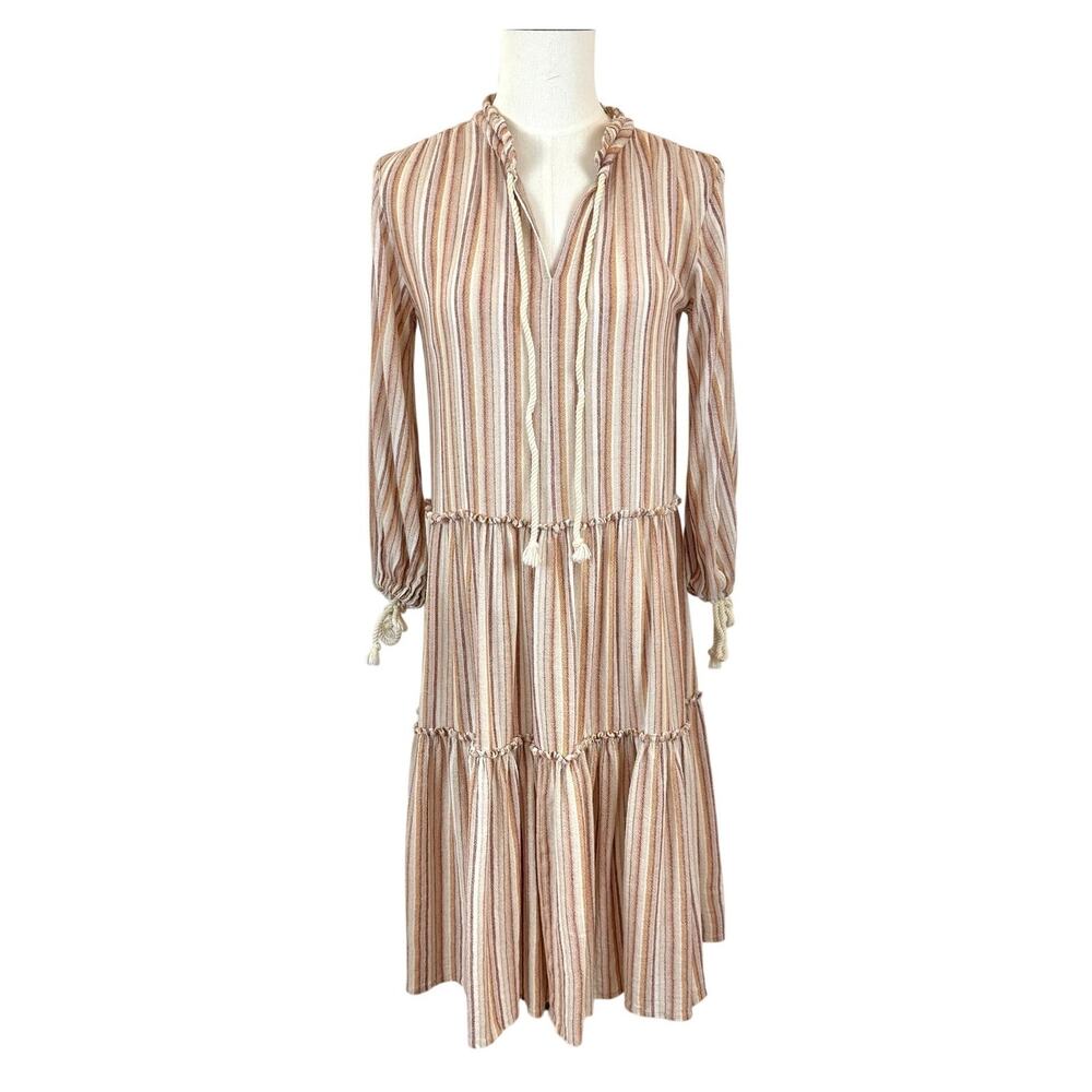 See by Chloe Midi Dress with Rope Detail in Neutral Peach Stripes | M